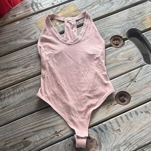 Intimately Free People Light Dusty Pink Ribbed Thong Body Suit‎ Size Small